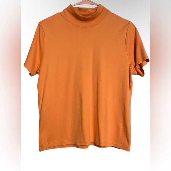 L.L. Bean Womens Short Sleeve Mock Neck, Medium, Light Orange | Color: Orange - Picture 1 of 5